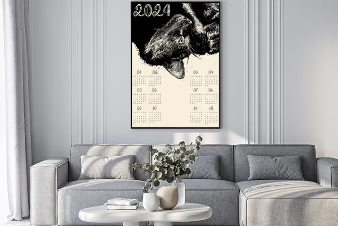Plakat: Kalendarz 2024 czarny kot