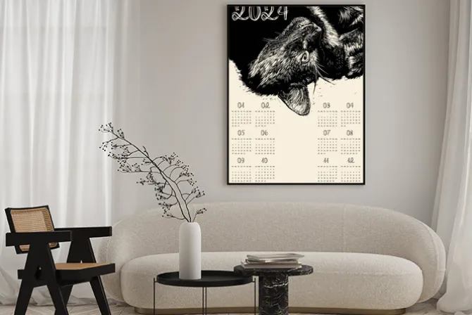 Plakat: Kalendarz 2024 czarny kot
