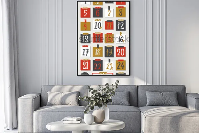 Plakat: Kalendarz adwentowy. plakat świąteczny.