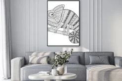 Plakat: Kameleon. dorosły antystresowy farbowanie strony. czarno-białe