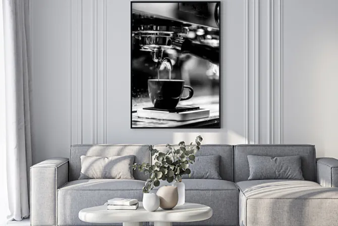 Plakat: Kawa czarno-biała fotografia