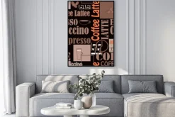 Plakat: Kawa liternictwo i ikony bez szwu wzór retro tle