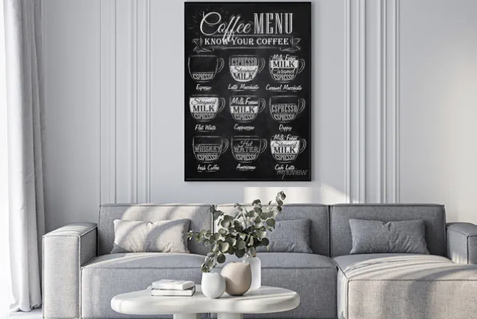 Plakat: Kawiarniane menu na czarnej tablicy
