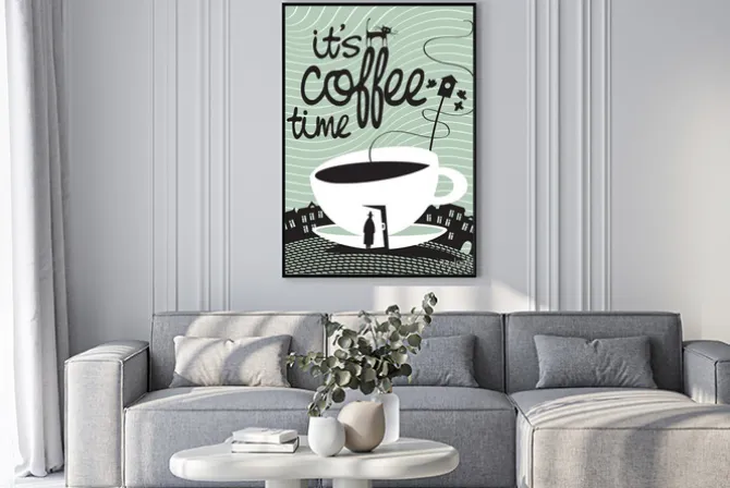 Plakat: Kawowy napis nad filiżanką