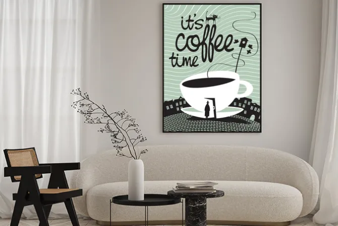 Plakat: Kawowy napis nad filiżanką