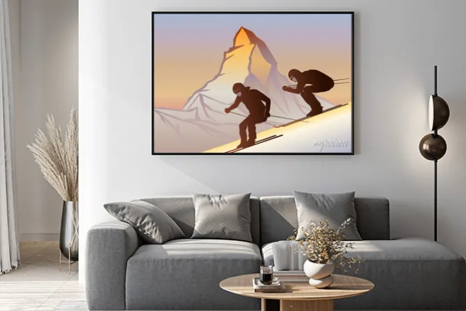 Plakat: Kayakçılar ve matterhorn