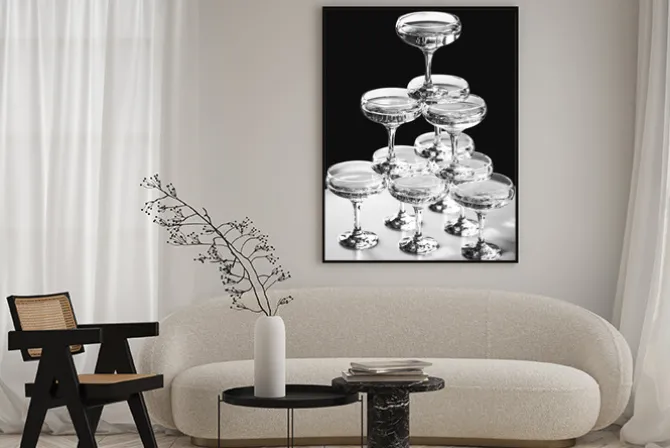 Plakat: Kieliszki do szampana czarno-biała fotografia