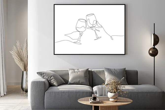 Plakat: Kieliszki z winem w stylu line art