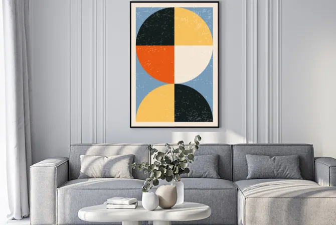 Plakat: Koła w abstrakcyjnej kompozycji inspirowane bauhausem