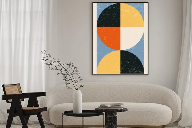 Plakat: Koła w abstrakcyjnej kompozycji inspirowane bauhausem