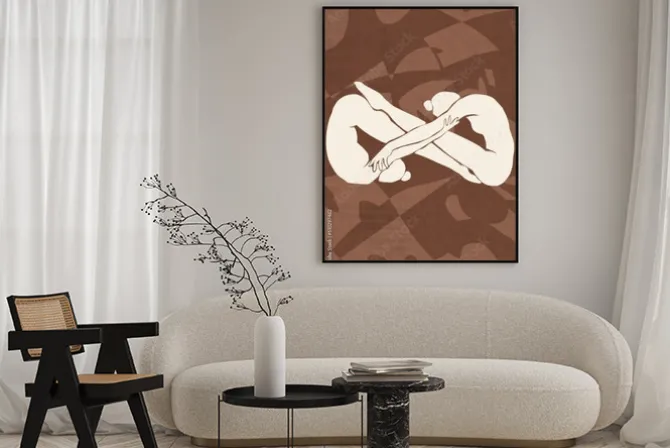 Plakat: Kobiece sylwetki w pozycji jogi abstrakcyjna ilustracja