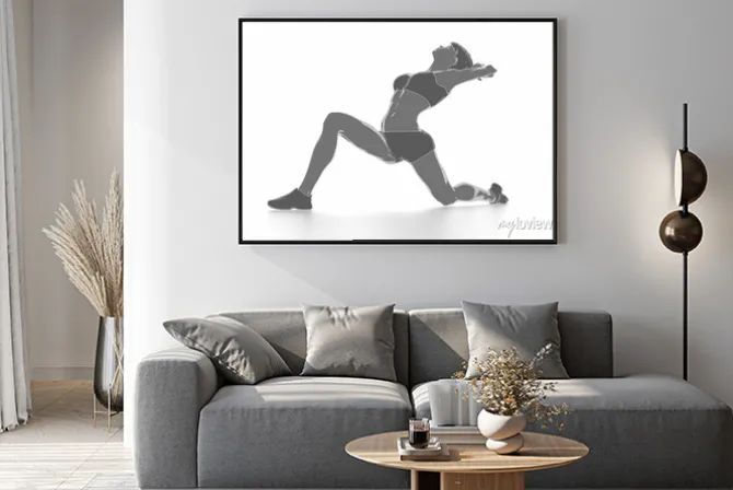 Plakat: Kobieta fitness rozciąganie na białym pojedyncze - rozgrzania