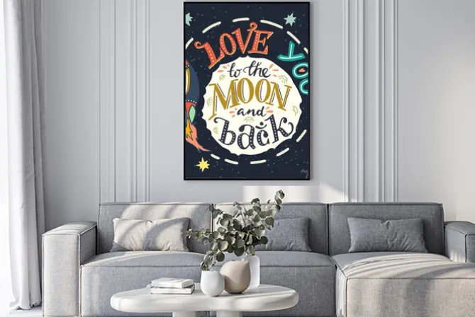 Plakat: "kocham cię na księżyc iz powrotem" liternictwo ręcznie