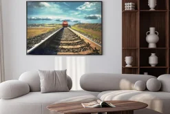 Plakat: Kolejowe z pociągiem towarowym