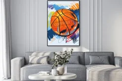 Plakat: Kolorowa grafika z piłką do koszykówki