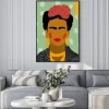 Plakat: Kolorowa ilustracja fridy kahlo na zielonym tle w groszki