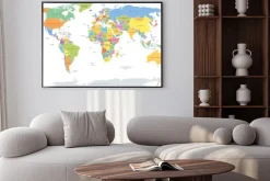 Plakat: Kolorowa mapa polityczna świata po angielsku