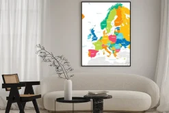 Plakat: Kolorowa mapa polityczna europy z nazwami państw