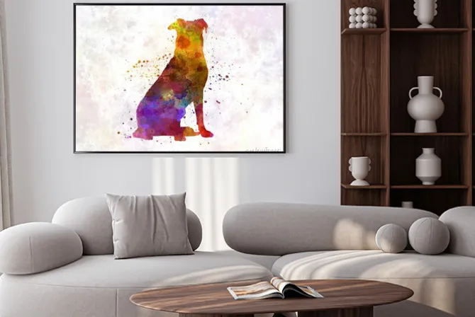 Plakat: Kolorowa sylwetka psa na akwareli