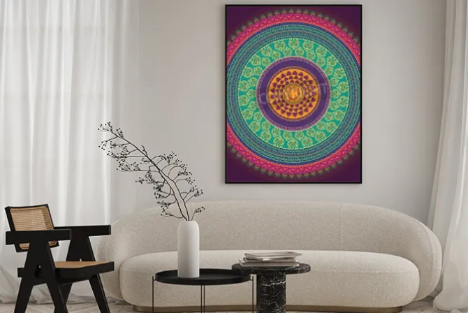 Plakat: Kolorowe henna mandala design, bardzo skomplikowane i łatwo edytowalne