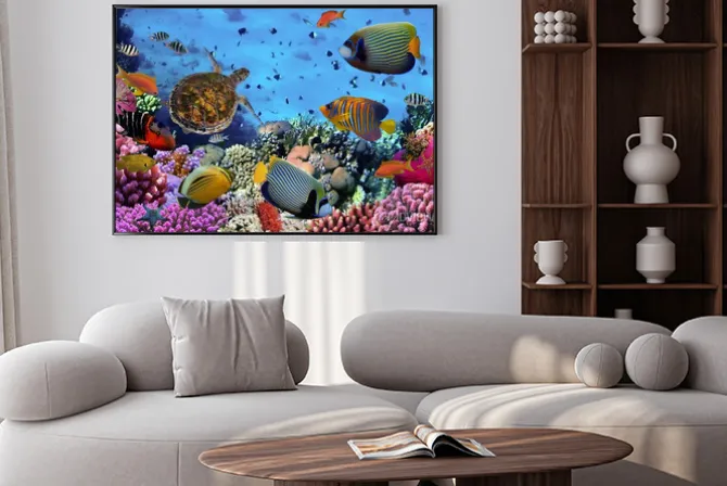 Plakat: Kolorowe rafy koralowej z wieloma rybami