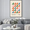 Plakat: Kolorowe trójkąty geometryczna kompozycja w stylu bauhaus