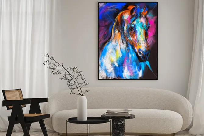 Plakat: Kolorowy koń w stylu pasteli na tekturze
