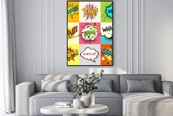 Plakat: Komiks wyrażenia! zestaw komiksów pęcherzyków książka słowa i