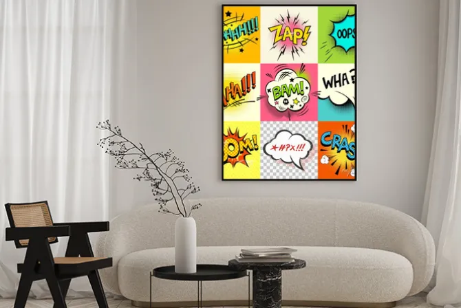 Plakat: Komiks wyrażenia! zestaw komiksów pęcherzyków książka słowa i
