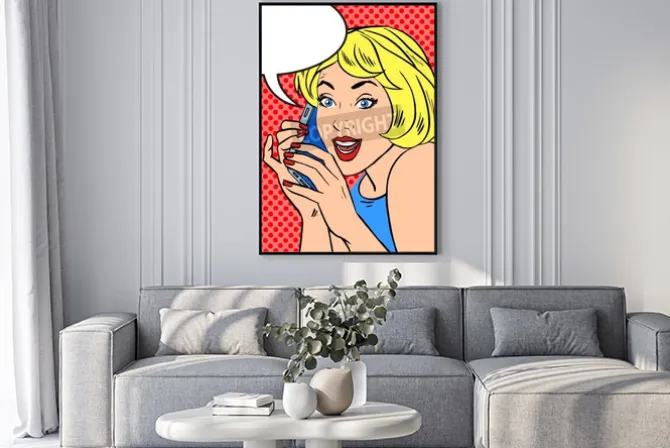 Plakat: Komiksowa dziewczyna z telefonem