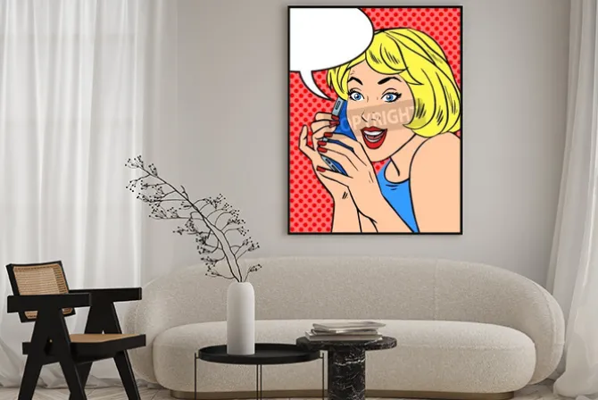 Plakat: Komiksowa dziewczyna z telefonem