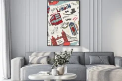 Plakat: Komiksowe symbole londynu z napisami