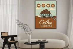 Plakat: Kompozycja retro z wózkiem i kawą