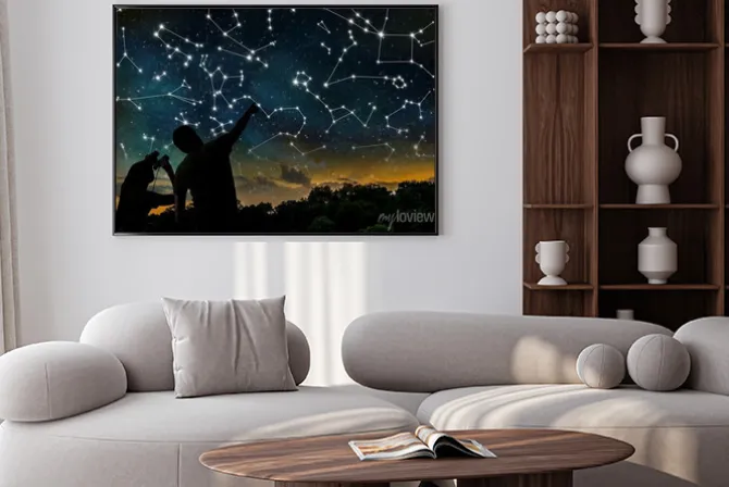 Plakat: Koncepcja astrologia. konstelacje na nocnym niebie. sylwetki