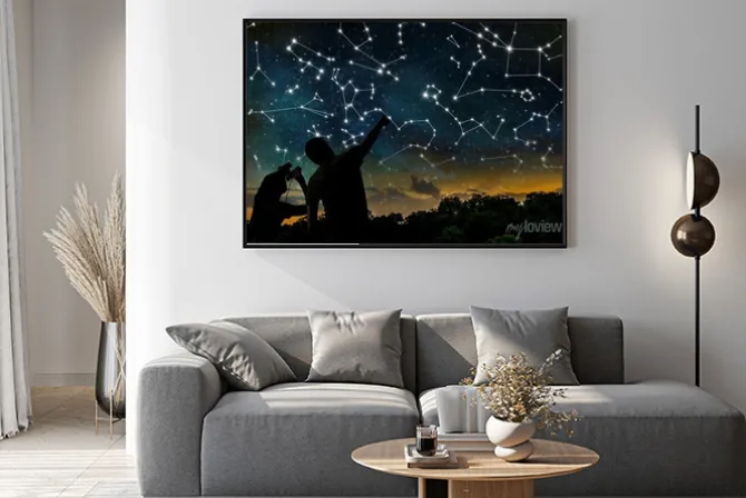 Plakat: Koncepcja astrologia. konstelacje na nocnym niebie. sylwetki