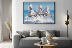 Plakat: Konie na tle morza