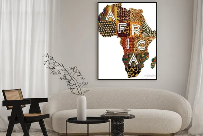 Plakat: Kontynent afrykański z etnicznymi wzorami