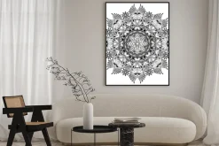 Plakat: Koło koronki, ozdobne okrągłe serwetka wzór geometryczny, czarny