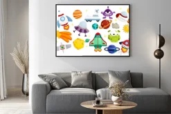 Plakat: Kosmiczne symbole na białym tle