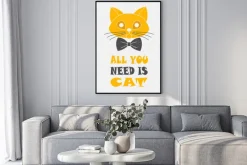 Plakat: Kot w muszce i napis