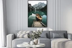 Plakat: Krajobraz górskie jezioro i łódka