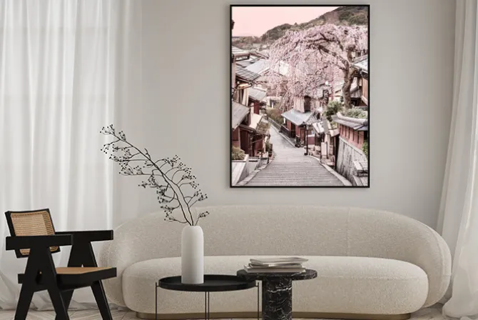 Plakat: Krajobraz kioto japońskie miasto o zachodzie słońca