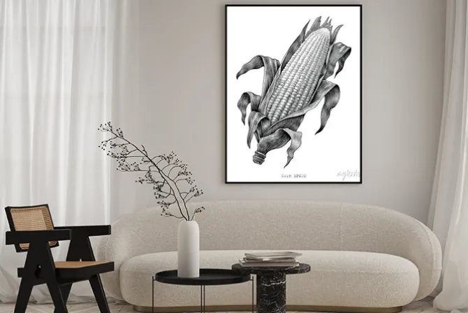 Plakat: Kukurydzana ręka rysuje rocznika rytownictwa ilustrację