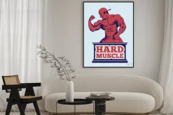 Plakat: Kulturysta fitness model stwarzające logo. godło mięśni człowieka