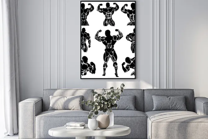 Plakat: Kulturystyka, trójbój siłowy, wektor, zestaw