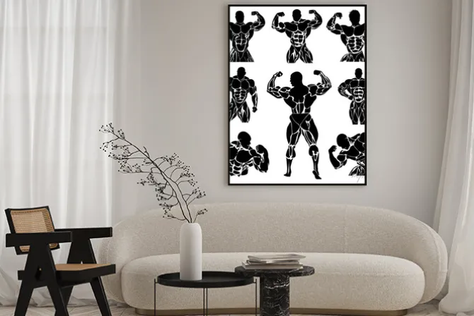 Plakat: Kulturystyka, trójbój siłowy, wektor, zestaw