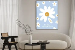 Plakat: Kwiat stokrotki i motywujący cytat