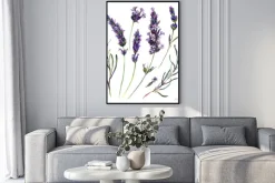 Plakat: Kwiaty i gałązki lawendy w stylu botanicznym