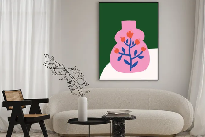 Plakat: Kwiaty i różowy wazon ilustracja