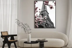 Plakat: Kwitnące magnolie na tle wieży eiffla